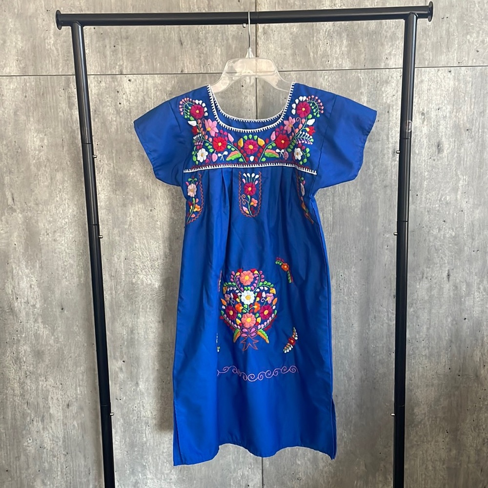 Handmade Mexican floral embroidery dress